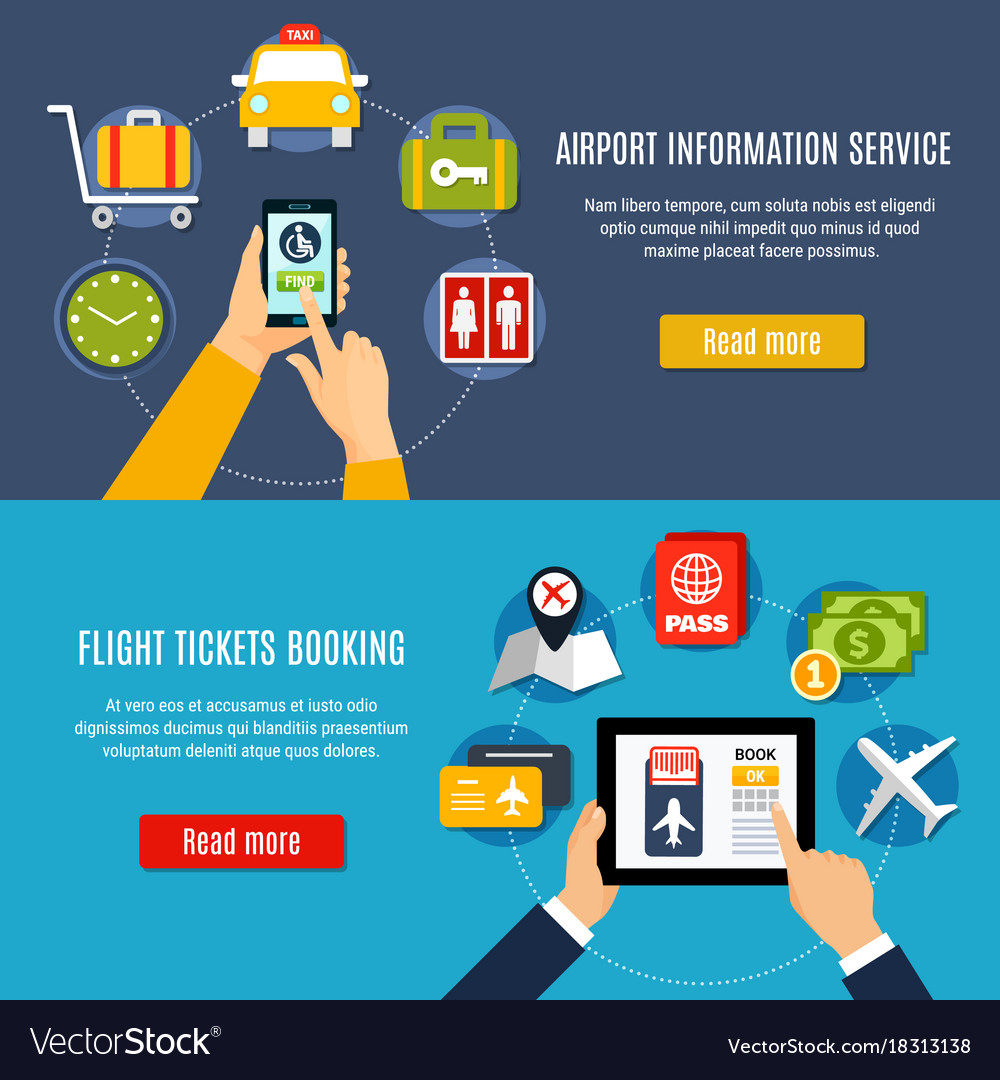 Airport Online Service Flat Banners Royalty Free Vector