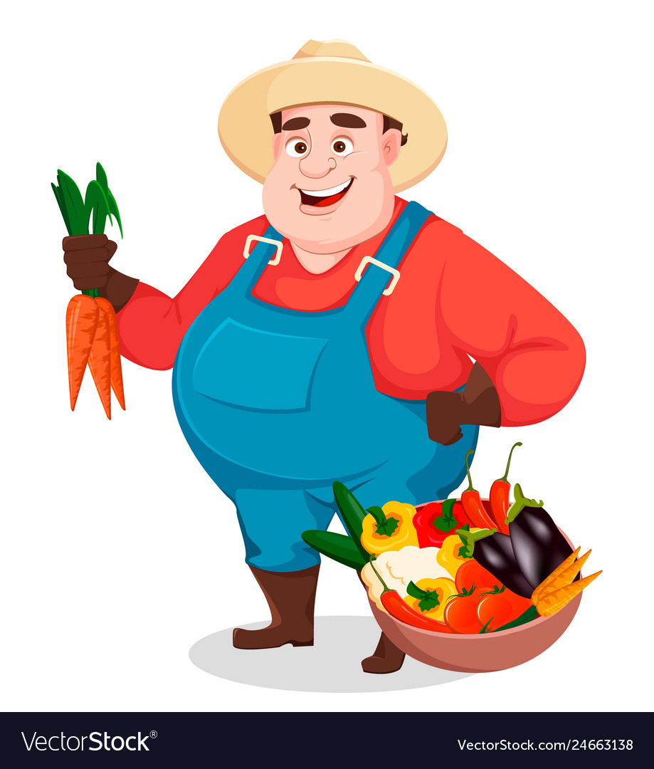 Fat farmer agronomist funny gardener Royalty Free Vector