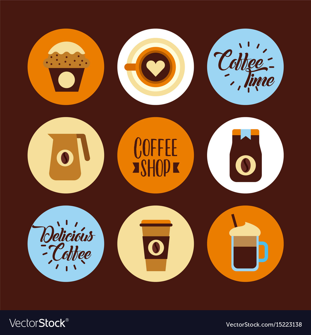 Icons set coffee delicious flat Royalty Free Vector Image