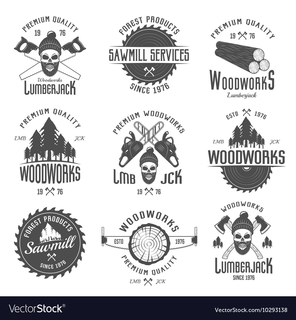 Lumberjack black white emblems Royalty Free Vector Image