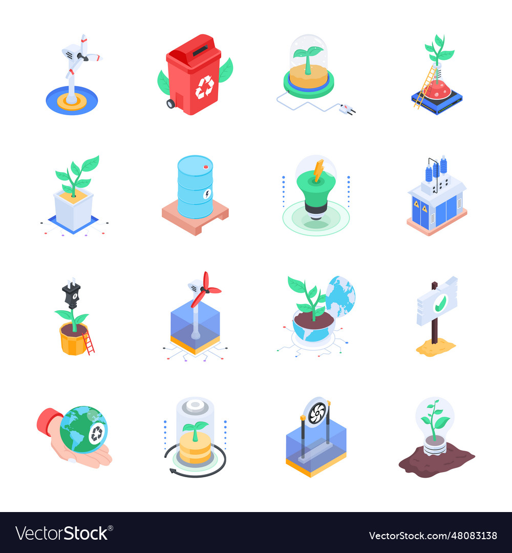 Pack of eco energy isometric icons