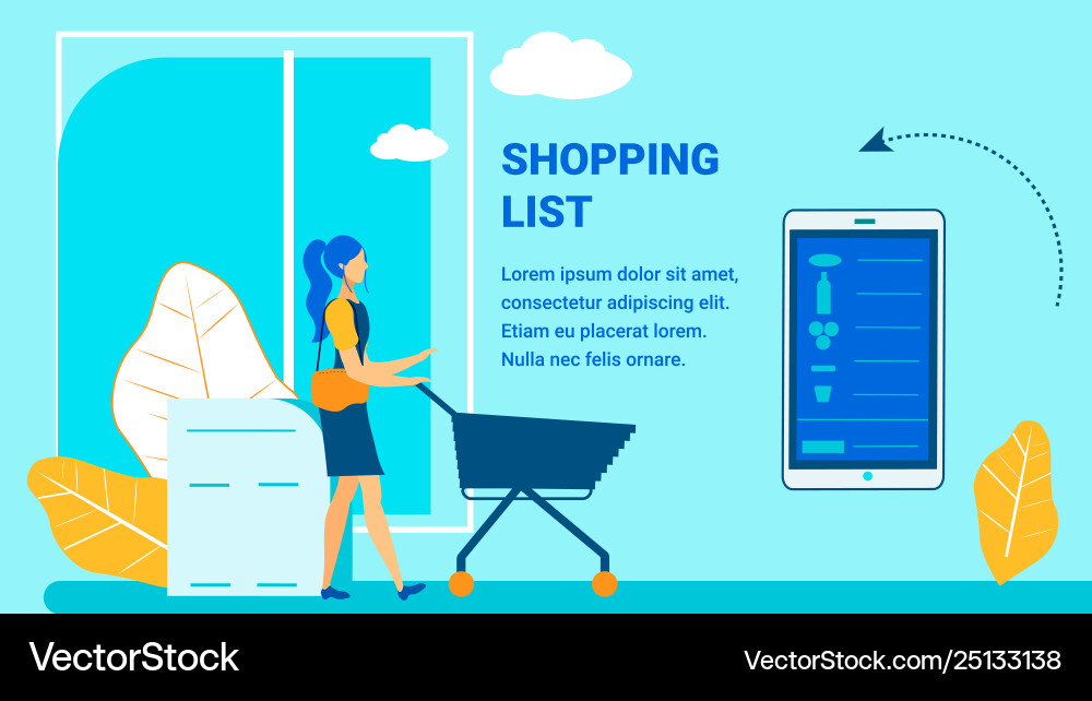 Shopping List App Promotion Flat Banner Template Vector Image