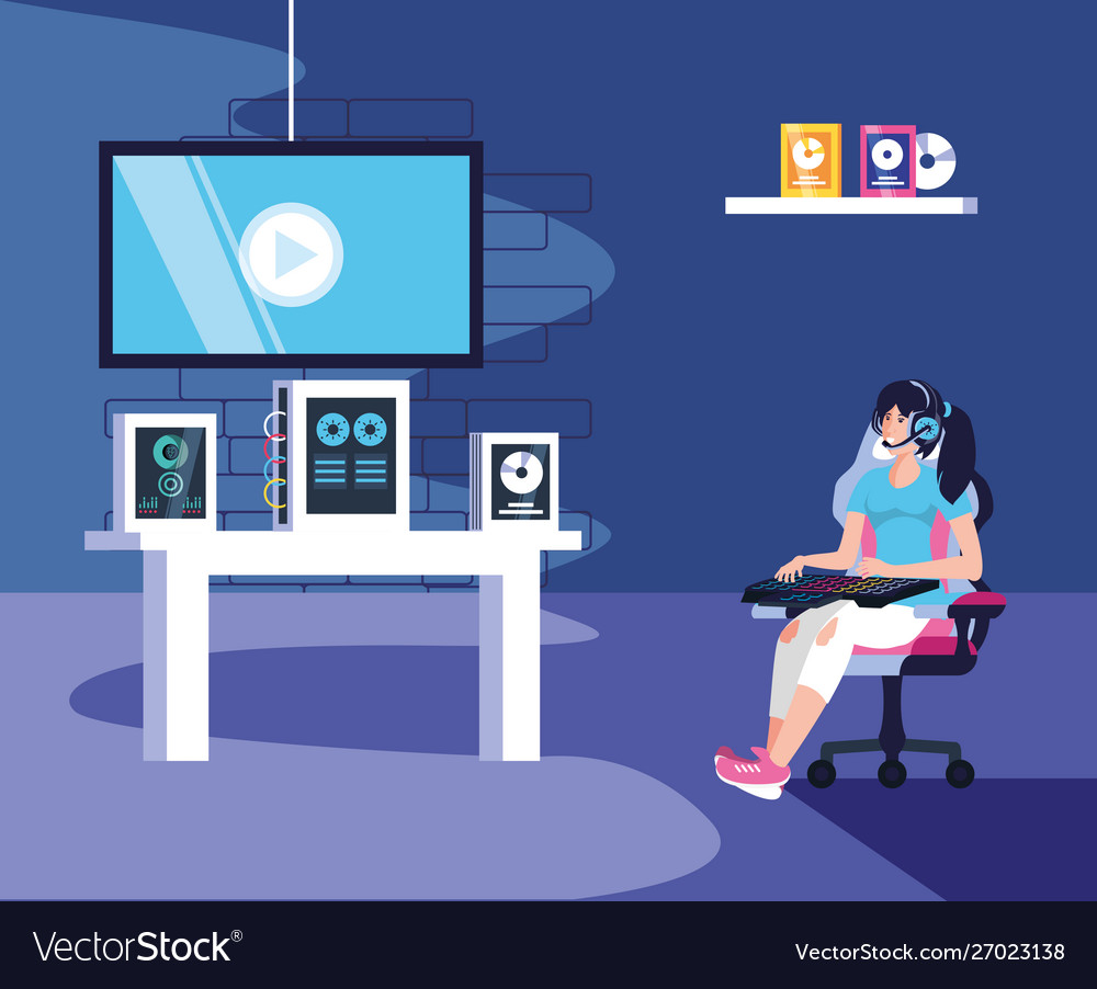 Young woman playing video game entertainment Vector Image