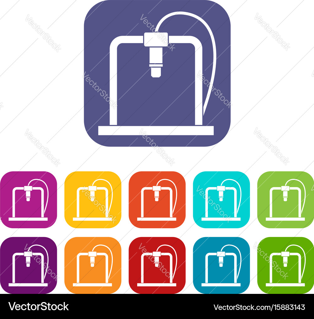 3d printer frame icons set flat Royalty Free Vector Image