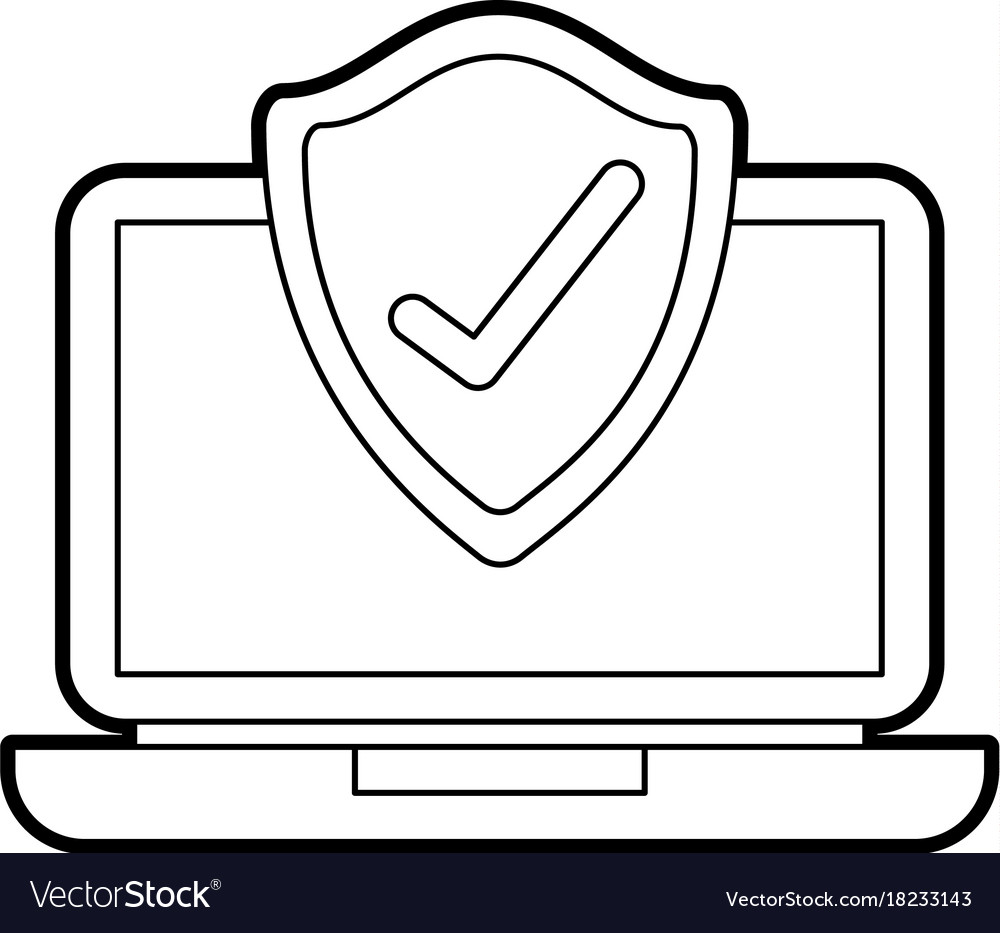 Laptop shield protection checkmark screen digital Vector Image