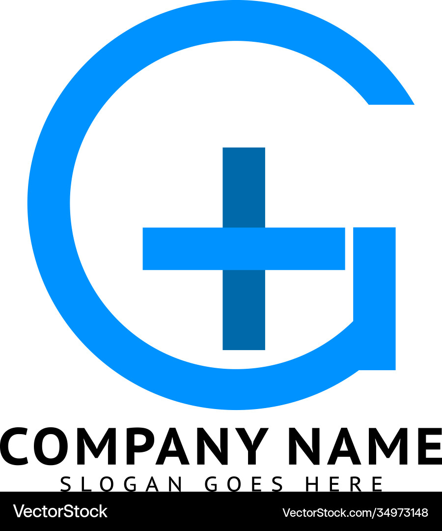 Initial letter g cross plus medical logo icon Vector Image