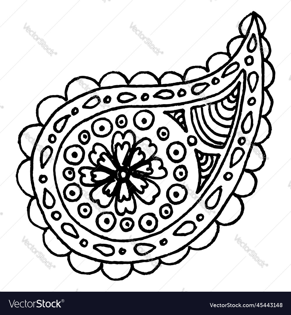 Paisley Buta Hand Drawn Monochrome Pattern Doodle Vector Image