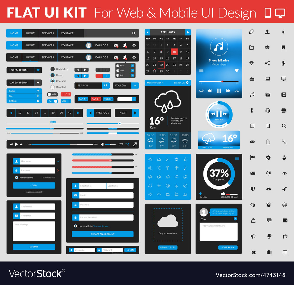 Set von flachen Design-ui-Elementen für die Website