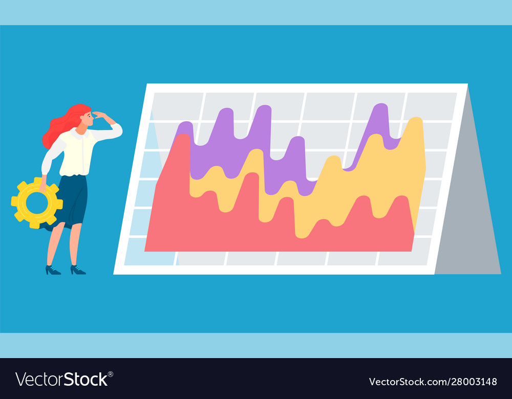 Frau in der Nähe von Statistiken Diagrammdaten