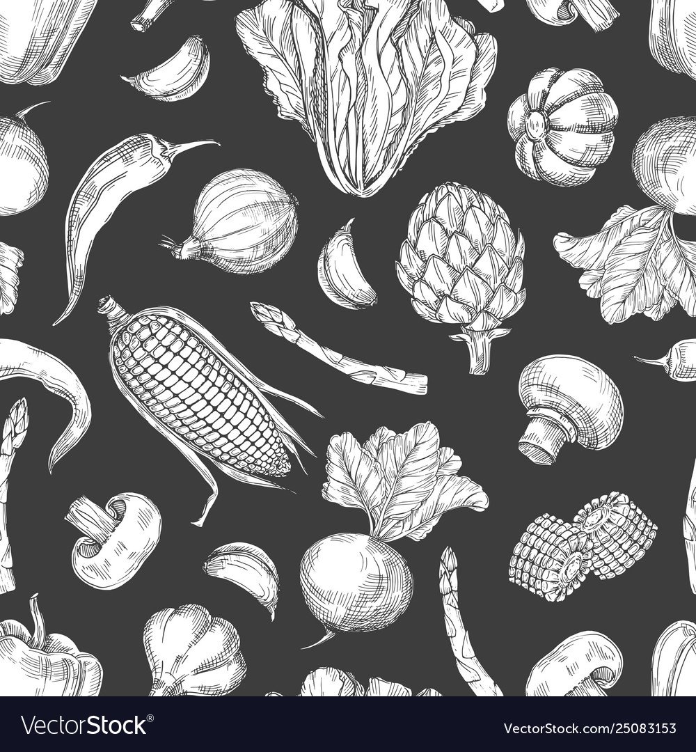 Hand drawn vegetables vintage seamless pattern