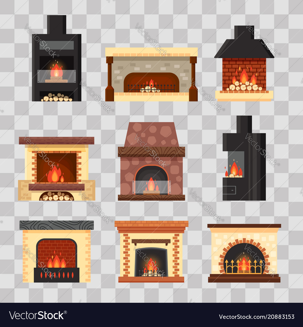 Set Different Colorful Home Fireplaces With Vector Image