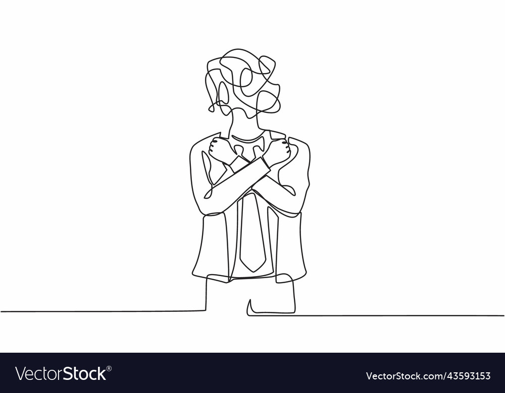 Single one line drawing businessman with round Vector Image