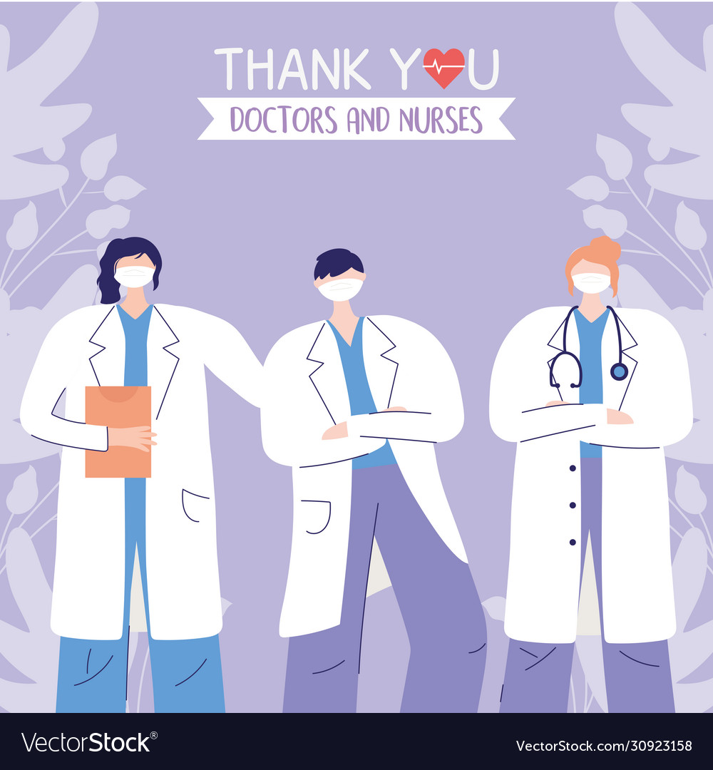 Thanks doctors nurses women and man physicians Vector Image