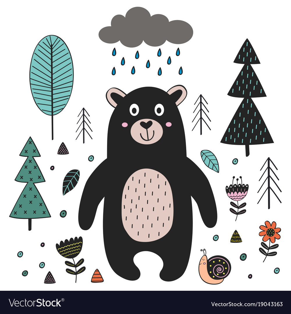 Bear in forest scandinavian Royalty Free Vector Image