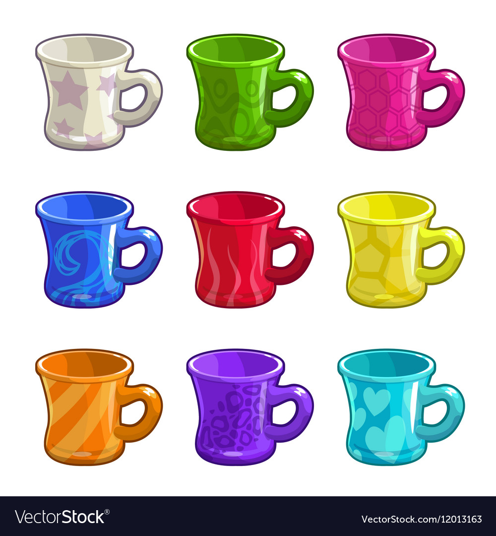 Cartoon colorful bright tea cups Royalty Free Vector Image