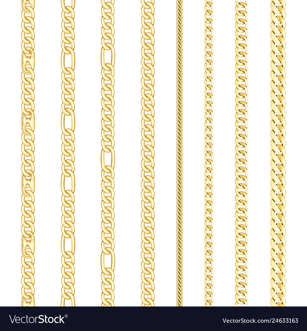 Golden chains set seamless pattern on white