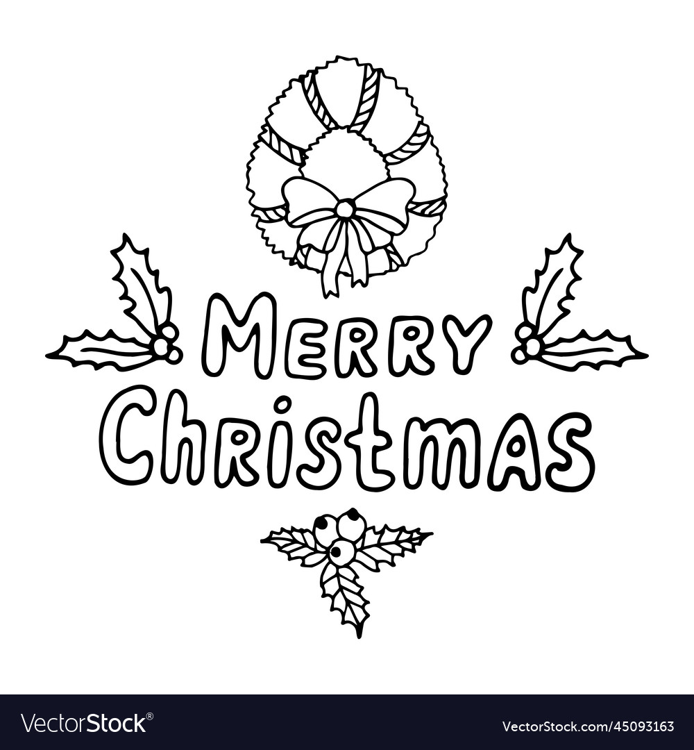 Merry christmas card with wreath and holly Vector Image