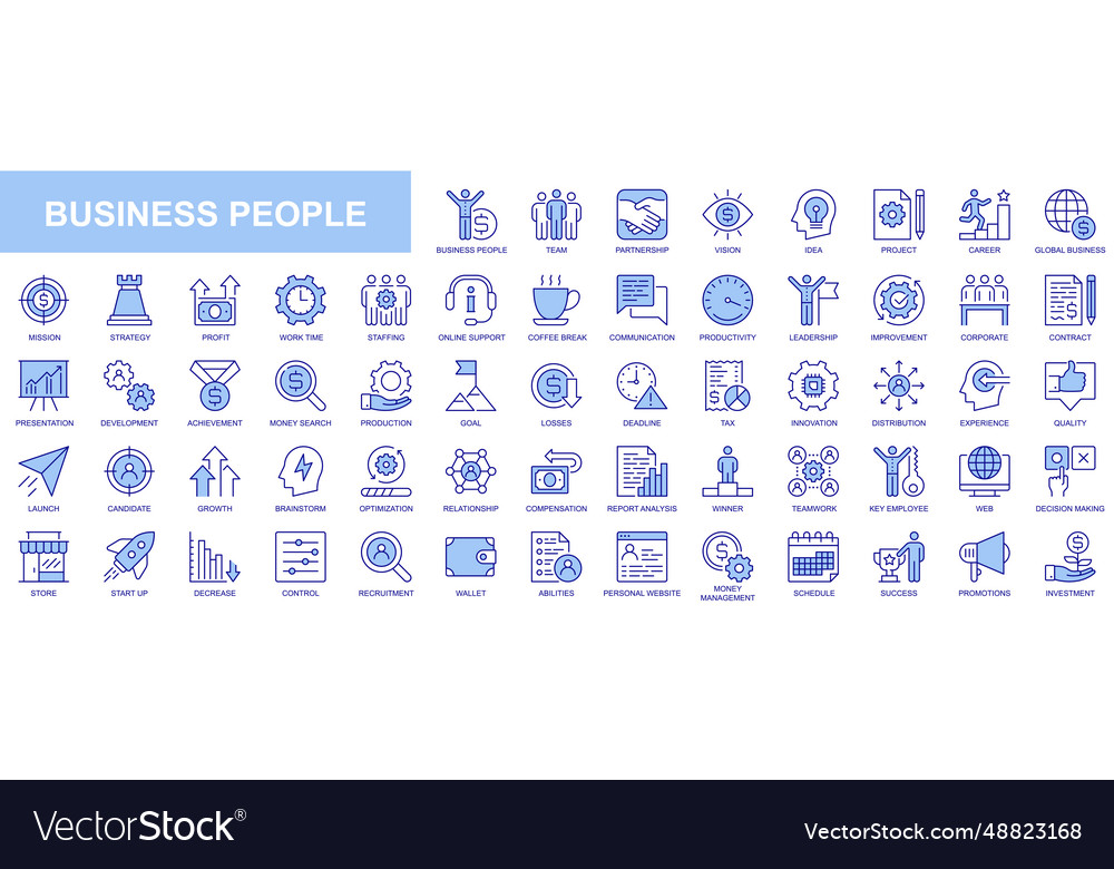 Business people web icons set in blue line design Vector Image