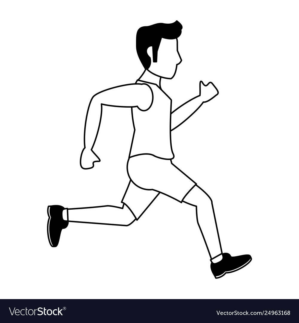 Fitness man running sideview in black and white Vector Image