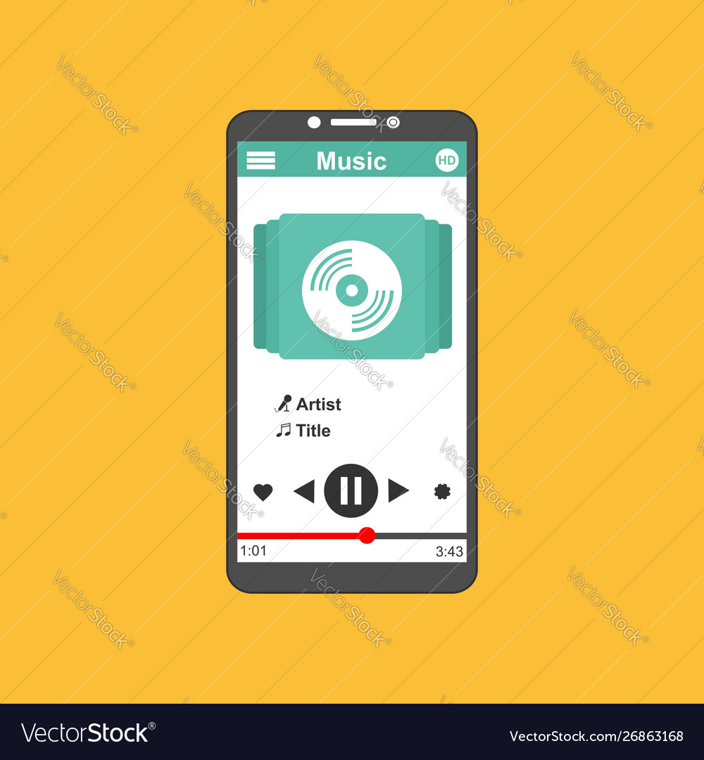 Media player application app template with flat Vector Image