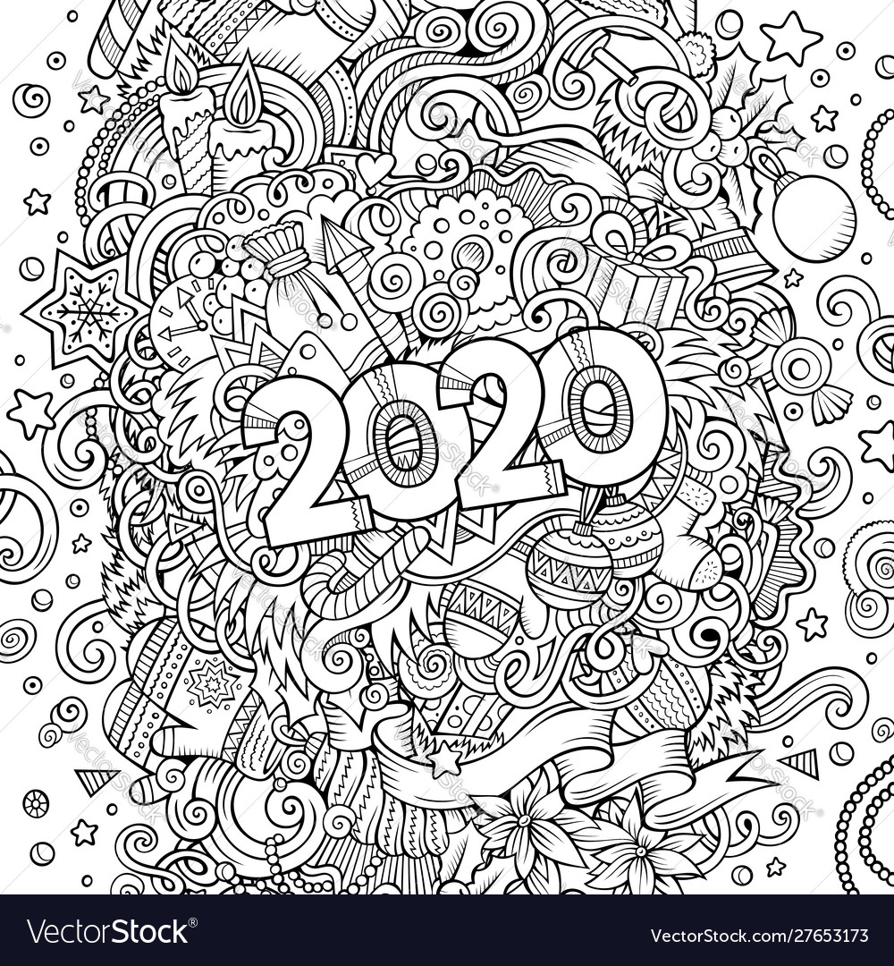 2020 hand drawn doodles contour line Royalty Free Vector