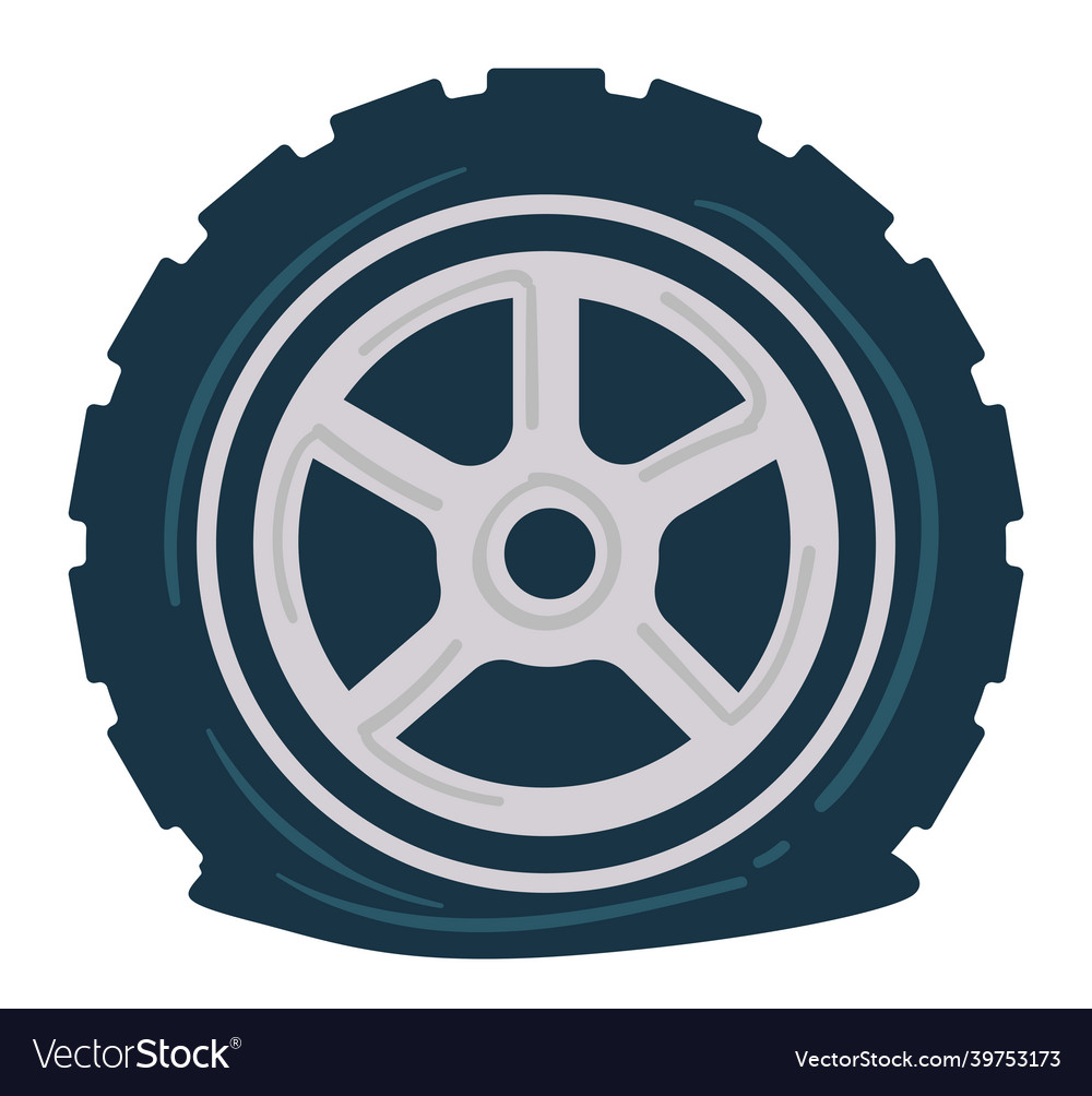 Deflated rubber tyre with disc problem with tire Vector Image