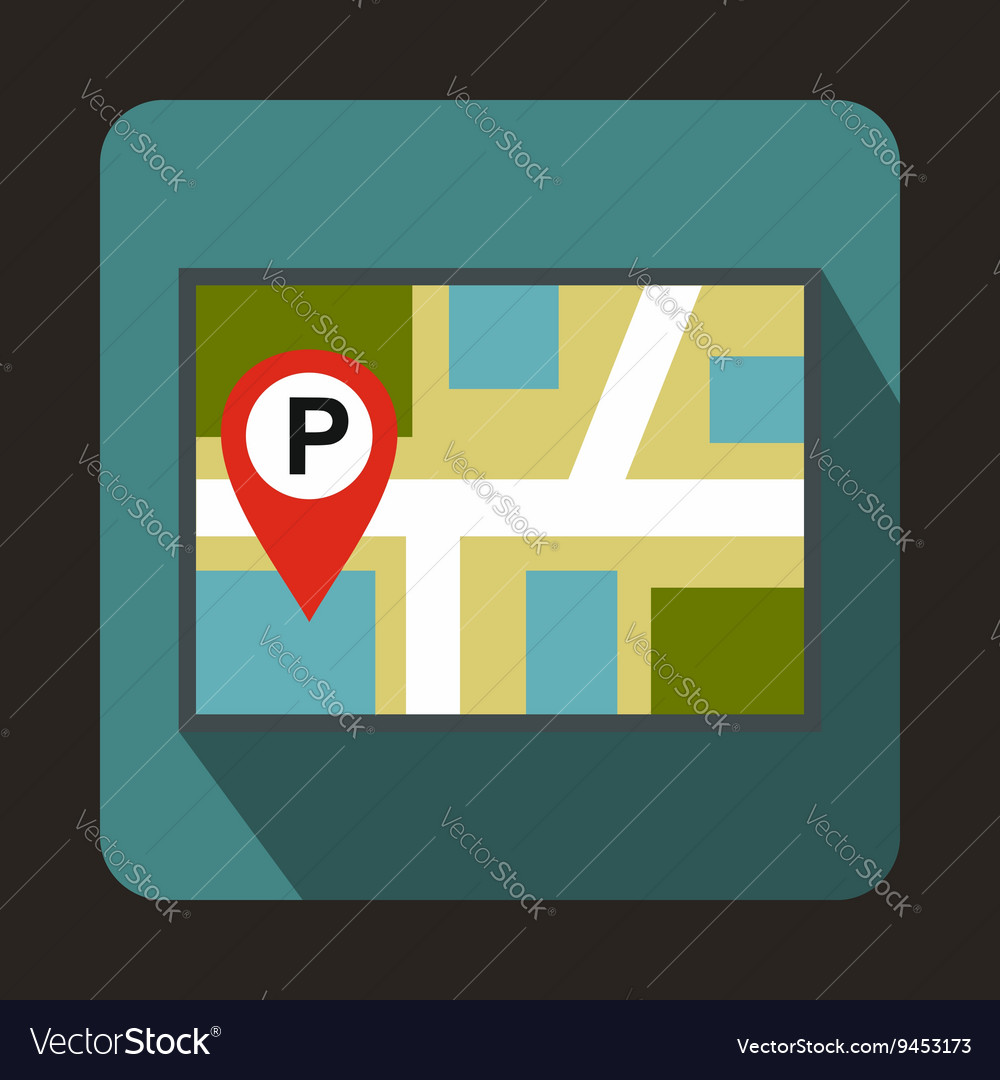 Map with car parking pointer icon flat style Vector Image