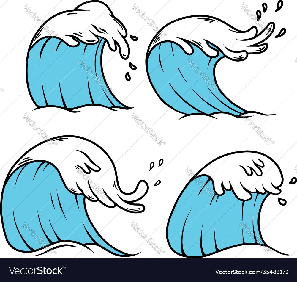 Sea waves in engraving style design element Vector Image