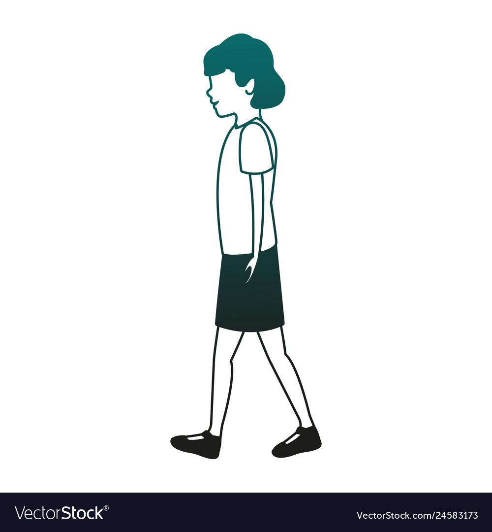 Young woman walking in blue lines