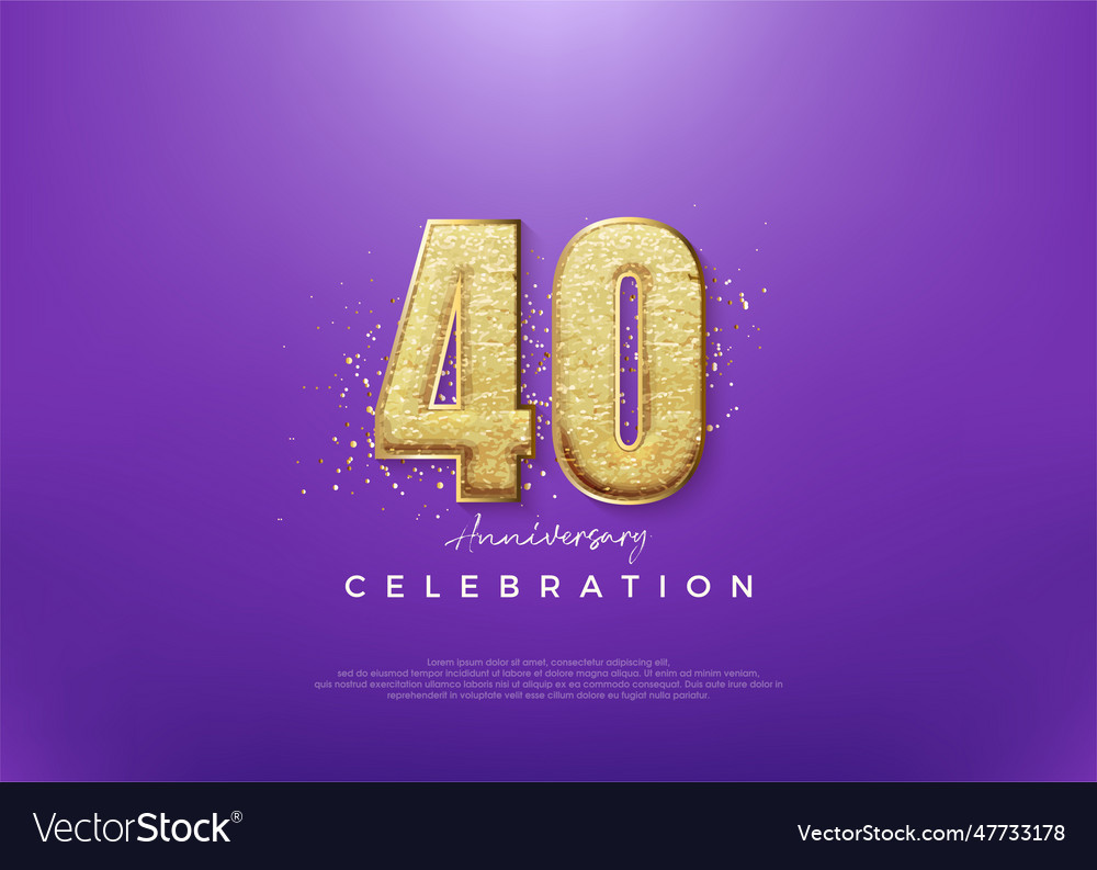 40th anniversary number with shiny gold glitter Vector Image