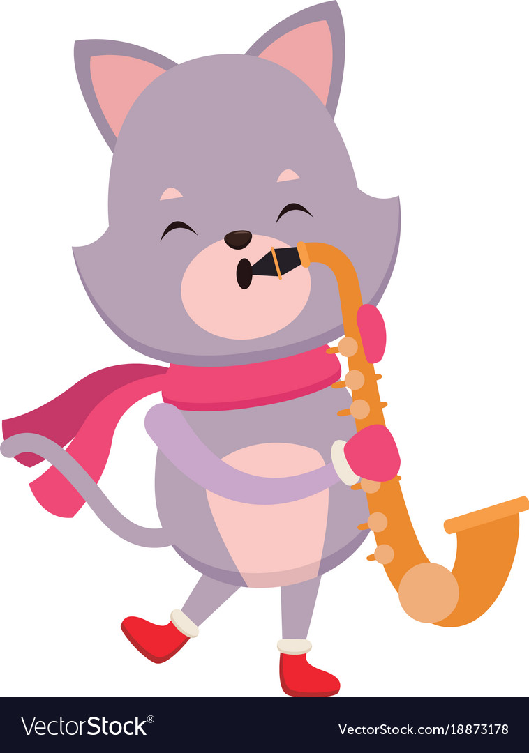 Cute cat playing saxophone cartoon Royalty Free Vector Image