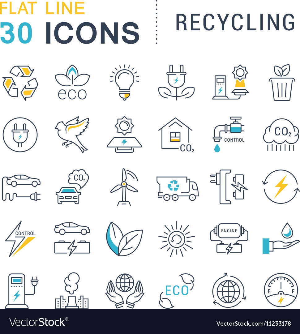 Set flat line icons recycling Royalty Free Vector Image