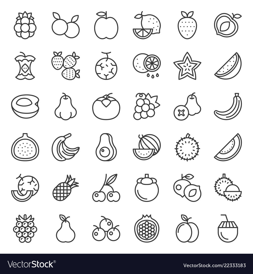 Cute fruit and berries outline icon set 2 Vector Image