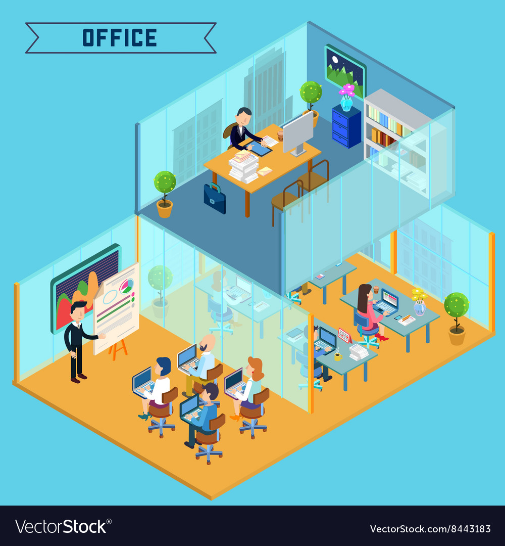 Isometric office interior corporate business