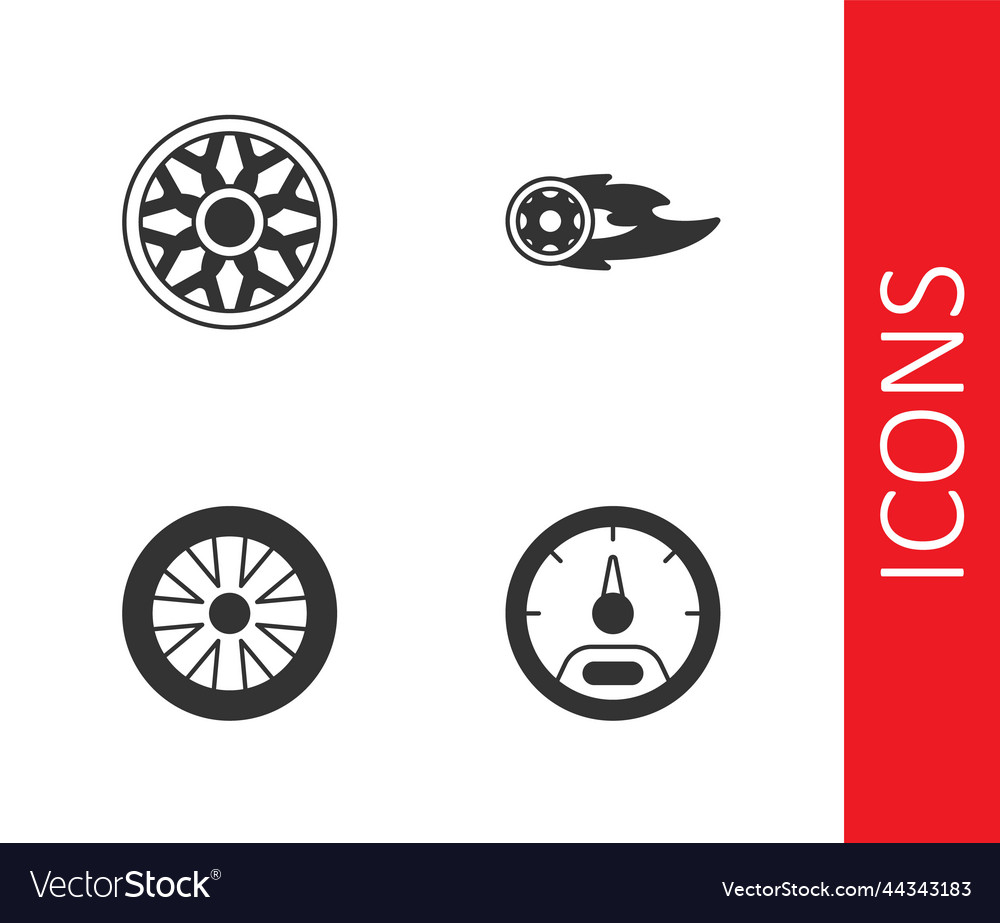 Set speedometer alloy wheel for car and wheel Vector Image