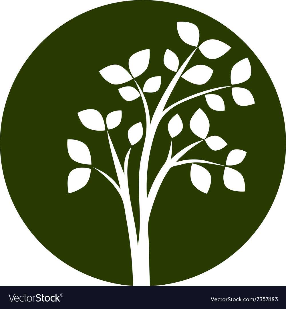 Silhouette of tree with leaves in round Royalty Free Vector