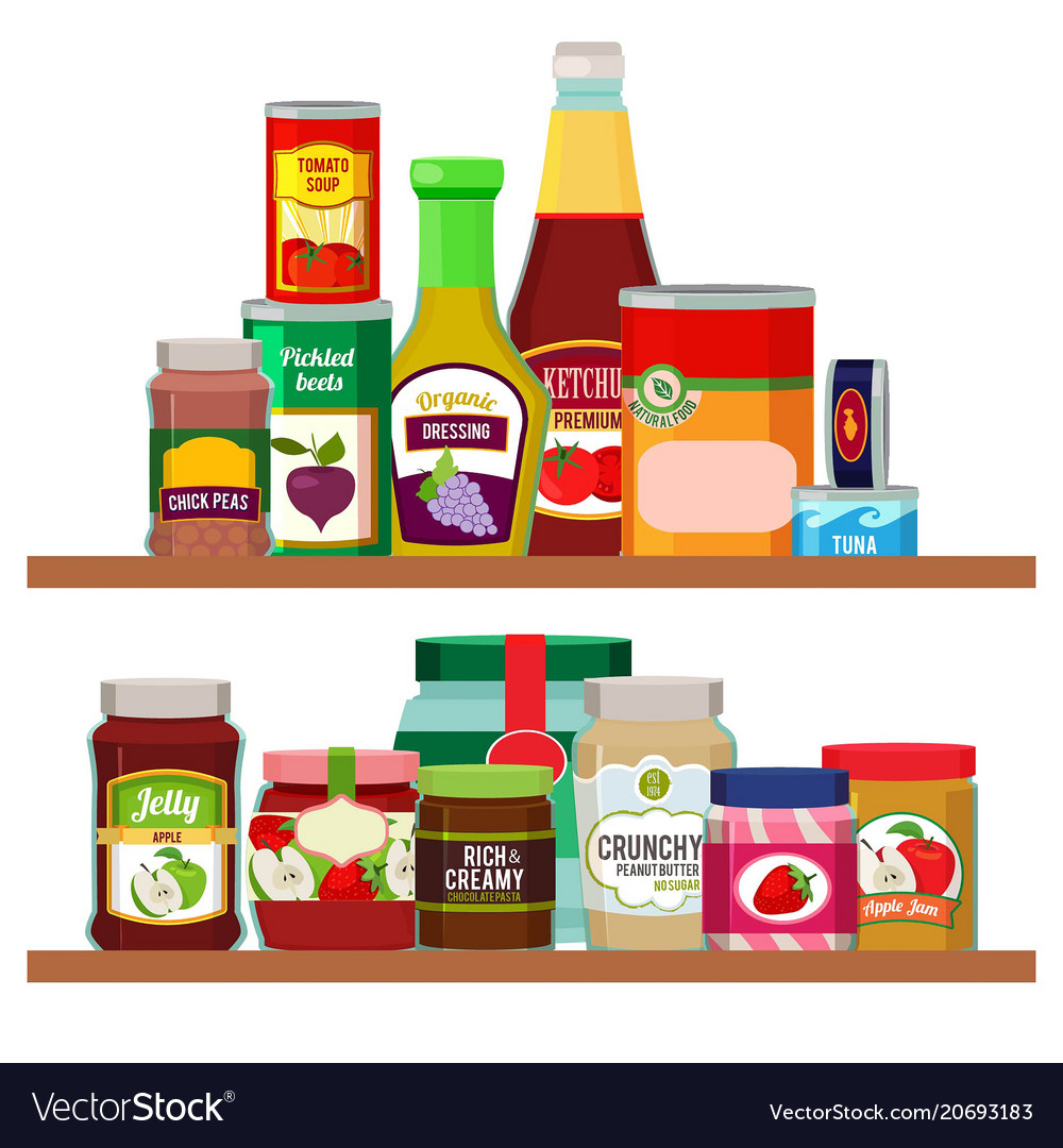 Supermarket Foods Grocery Items On Shelves Vector Image 6354