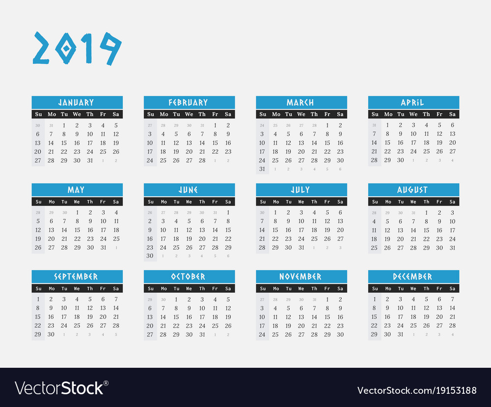 2019 year calendar horizontal design royalty free vector 2019 calendar horizontal