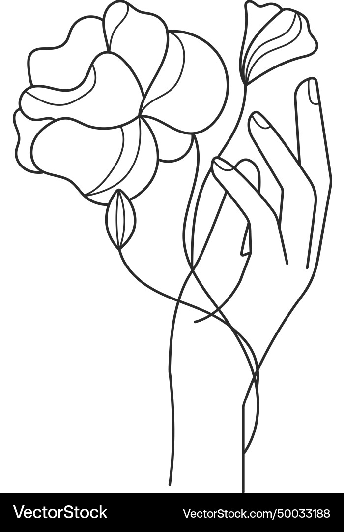 Hand holding flowers outline Royalty Free Vector Image