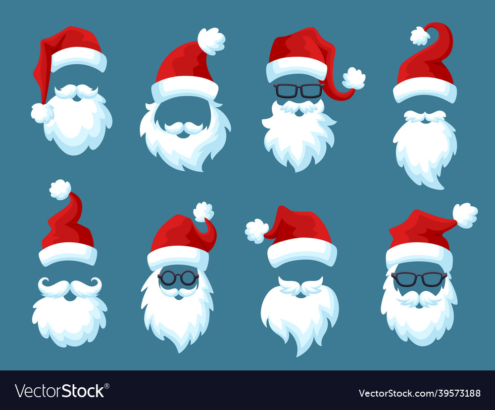 Santa hats with white beards red hat christmas Vector Image