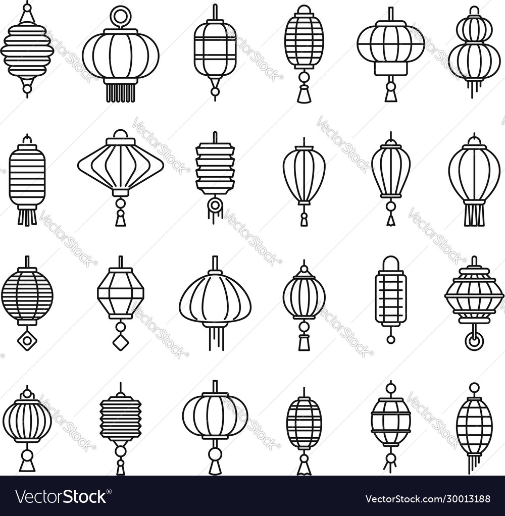 Street chinese lantern icons set outline style Vector Image