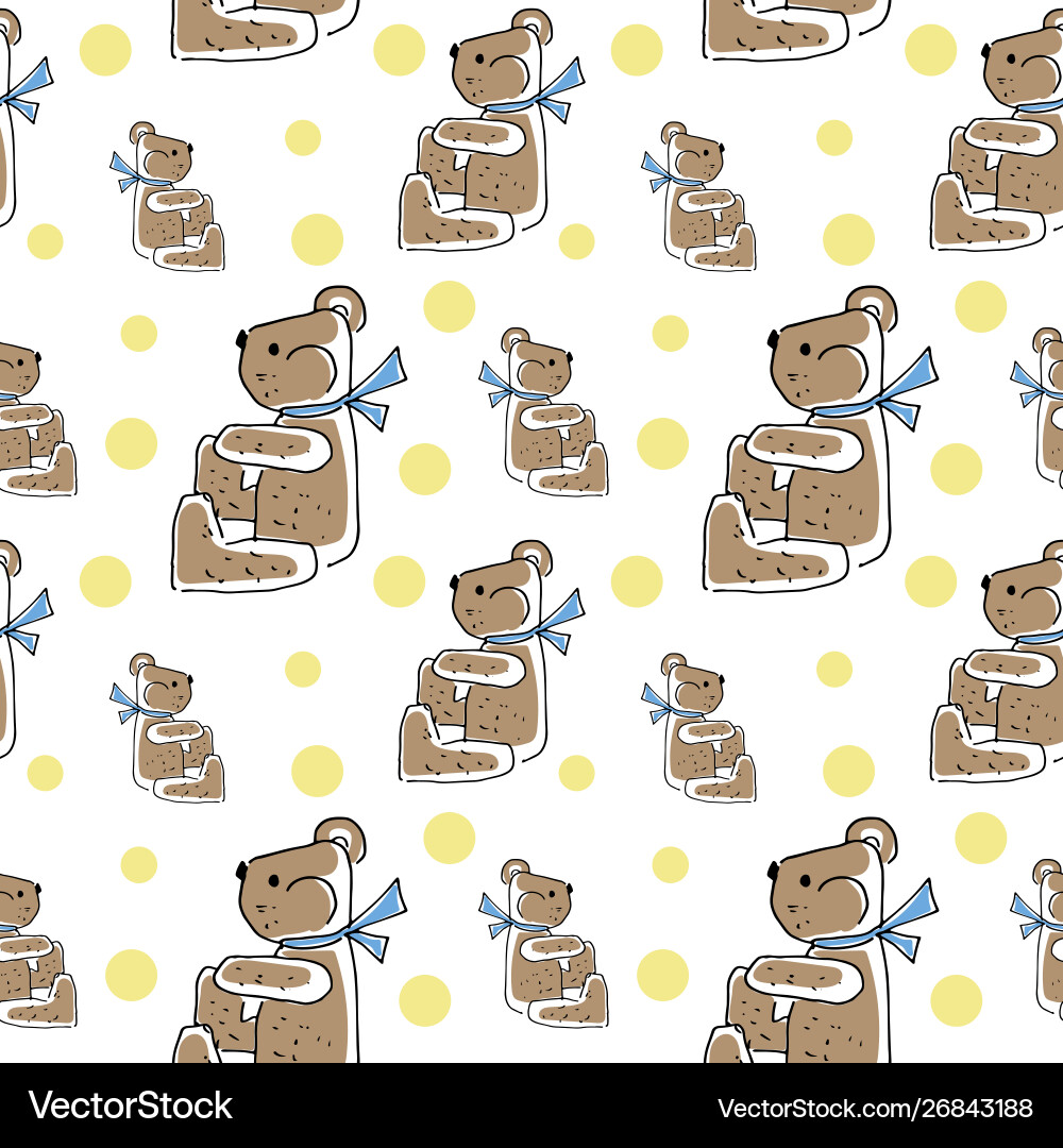 Teddy bear pattern seamless background drawn Vector Image