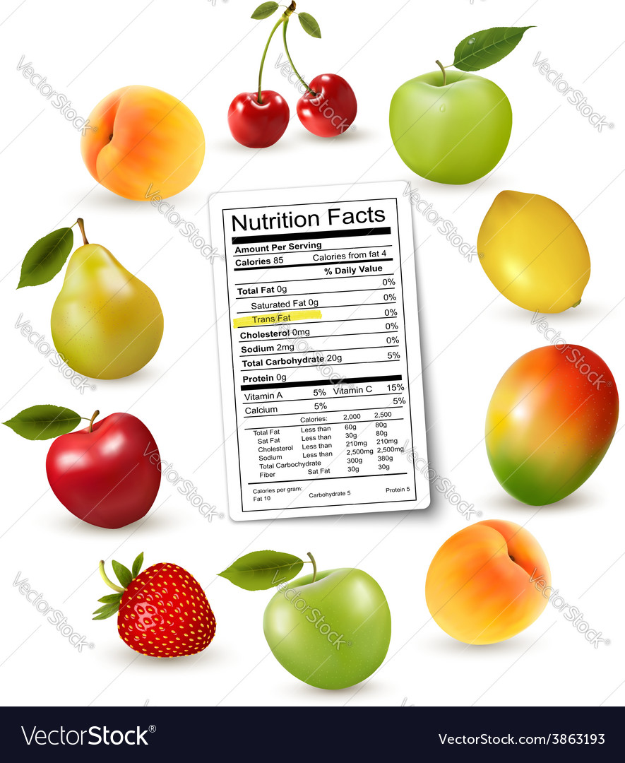 Fresh Fruit With A Nutrition Facts Label Vector Image