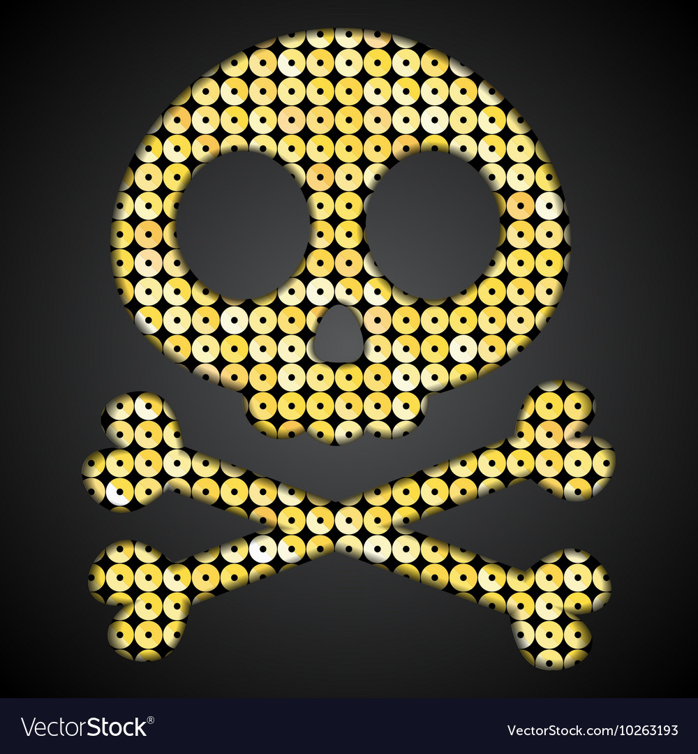 Gold skull pirate flag sequins object Royalty Free Vector