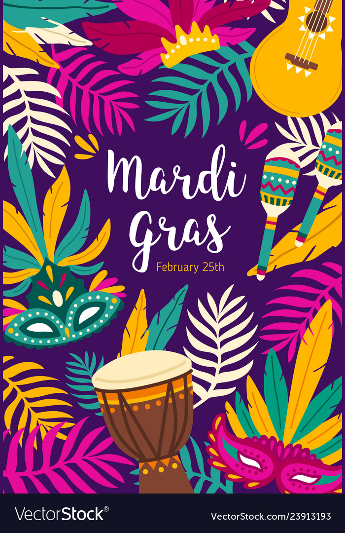 Mardi gras flyer poster or party invitation Vector Image