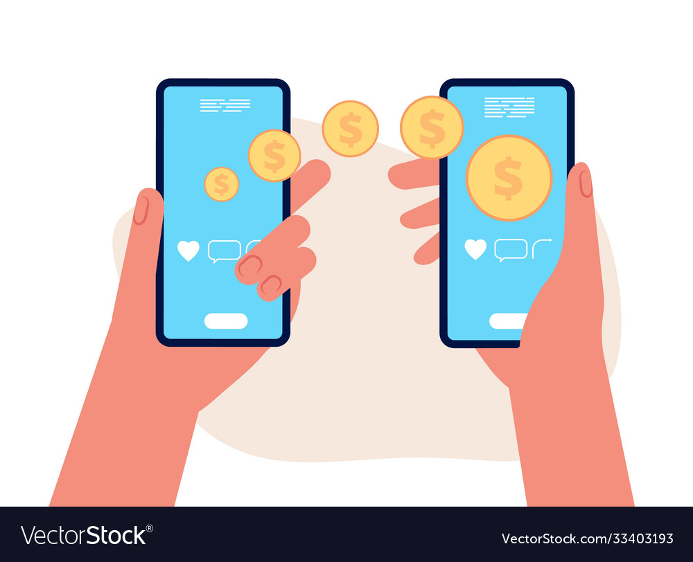 Mobile money transfer hands hold smartphones Vector Image