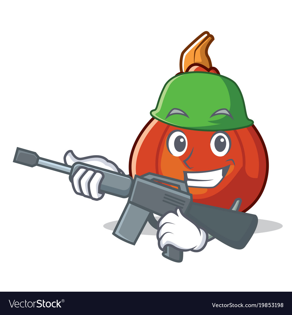 Army red kuri squash character cartoon Royalty Free Vector