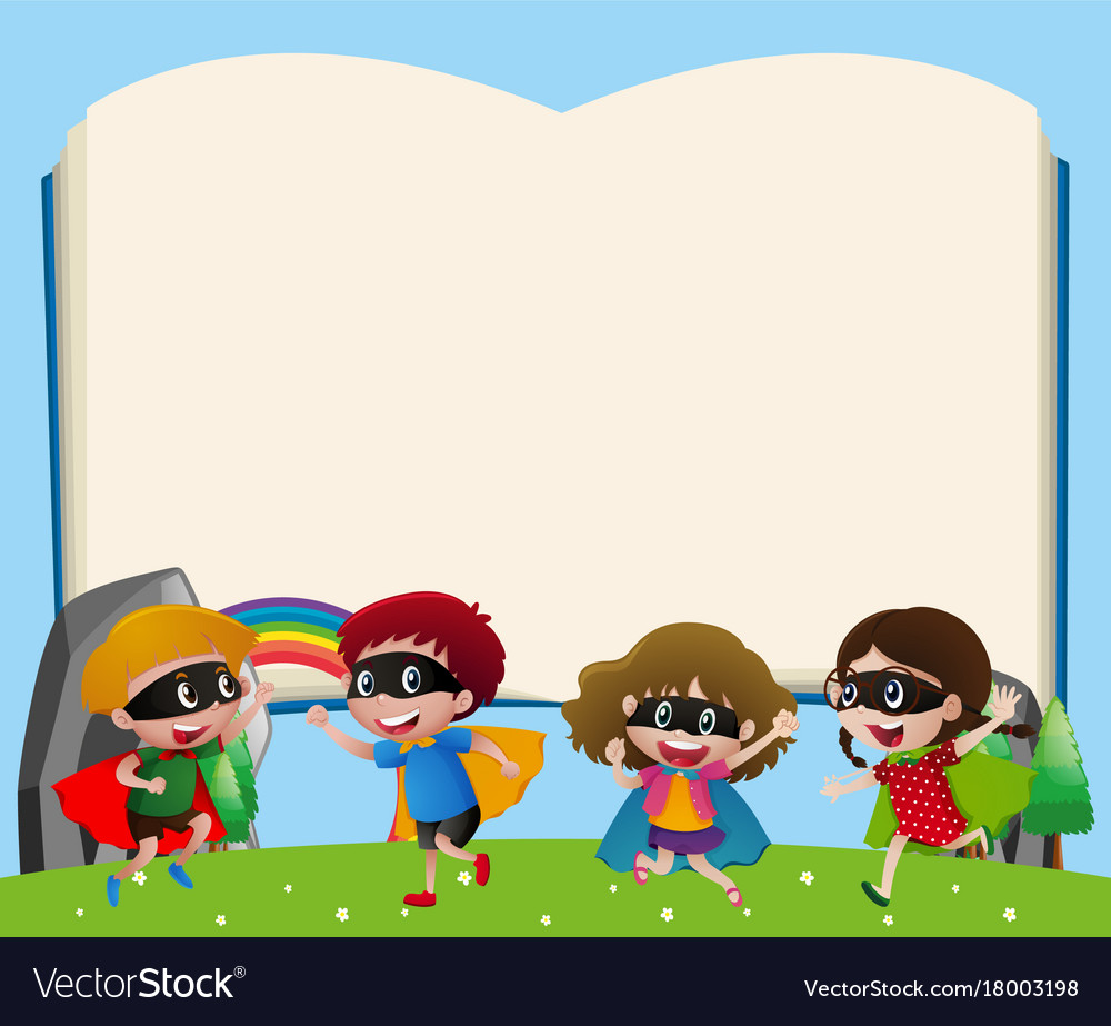 Download Border template with kids playing hero Royalty Free Vector