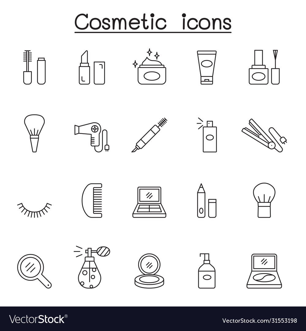 Cosmetic icons set in thin line style vector image Cosmetic icons set in thin line style