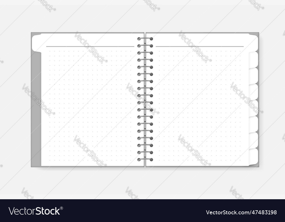 Open spiral dot grid notebook with tab dividers Vector Image
